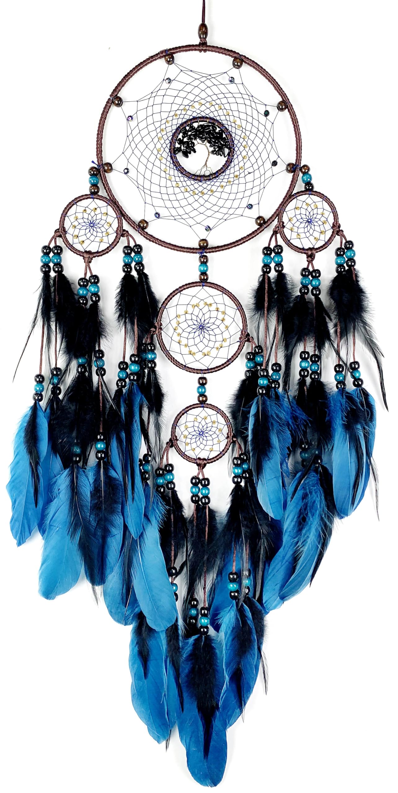 Large Dream Catchers, Boho Handmade Woven Blue and Black Dream Catcher Wall Hanging Ornament for Bedroom Living Room Adults Wedding Party Decor, Festival Blessing Gift (Blue & Black)