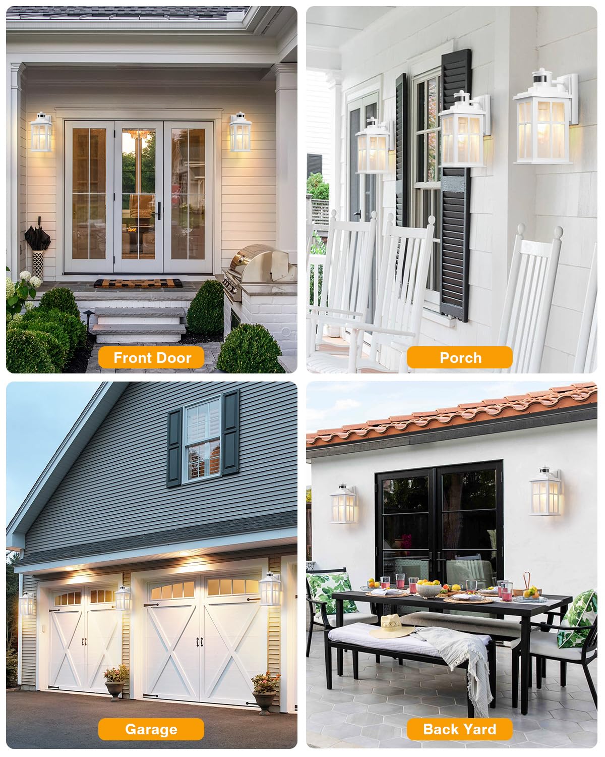 VIANIS White Motion Sensor Outdoor Wall Lights, 2 Packs Front Porch Lights Outdoor Wall Sconce Lantern, Anti-Rust Waterproof Exterior Lighting Fixtures Wall Mount, Dusk to Dawn Outside Garage Lights
