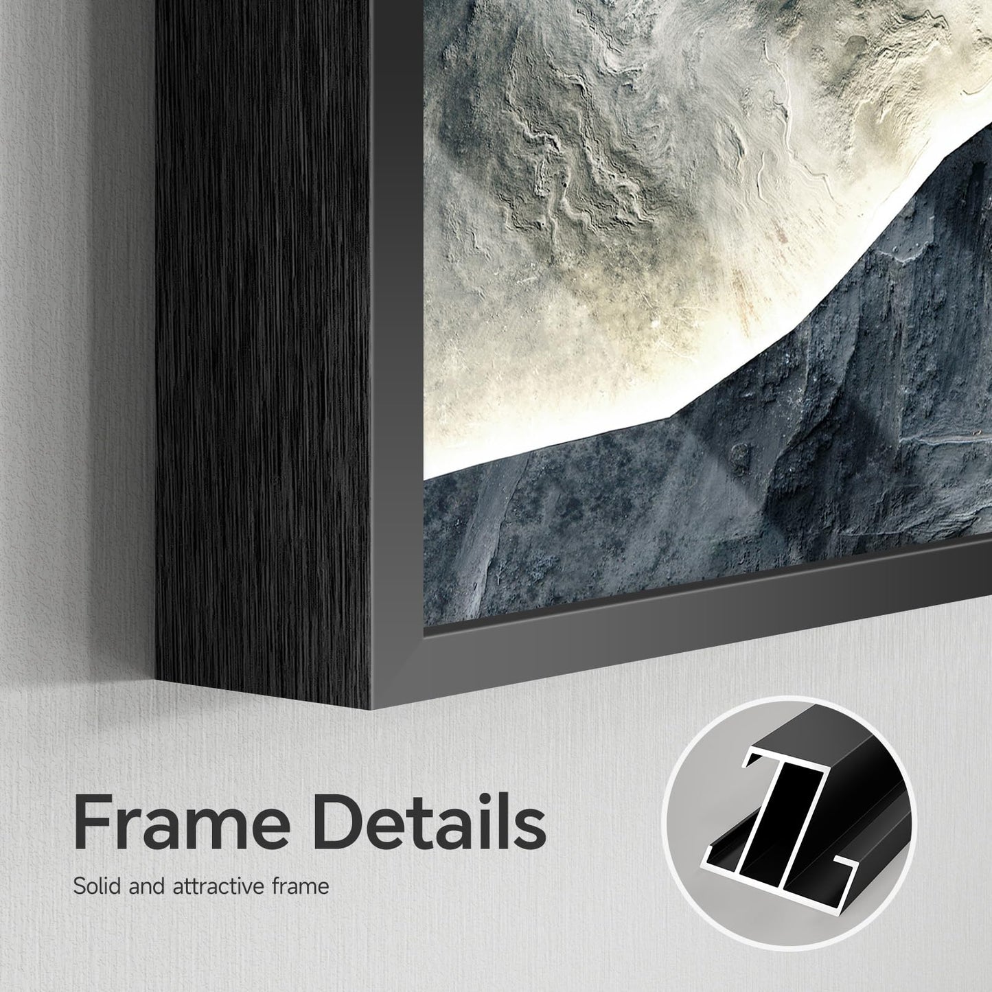 Framed Modern Mountain Wall Art for Living Room, 3 Piece Blue Luxury Bright Style Painting Prints, Landscape Moon Artwork for Dining Room Hallway Home Office Wall Decor