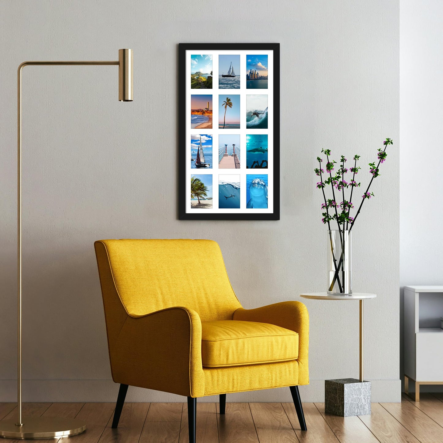 DUENPY 14x26 Collage Picture Frame 4x6 Collage Picture Frame Displays Twelve 4x6 inch Photos Available Horizontal Wall Mounting Display and Vertical Black