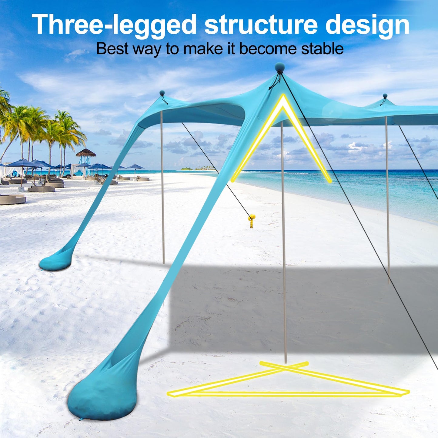 Beach Tent, Beach Canopy UPF50+ with Sandbags, Outdoor Shade 11x11 FT, Camping Tent Sun Shelter for Camping Trips, Fishing, Backyard Fun or Picnics