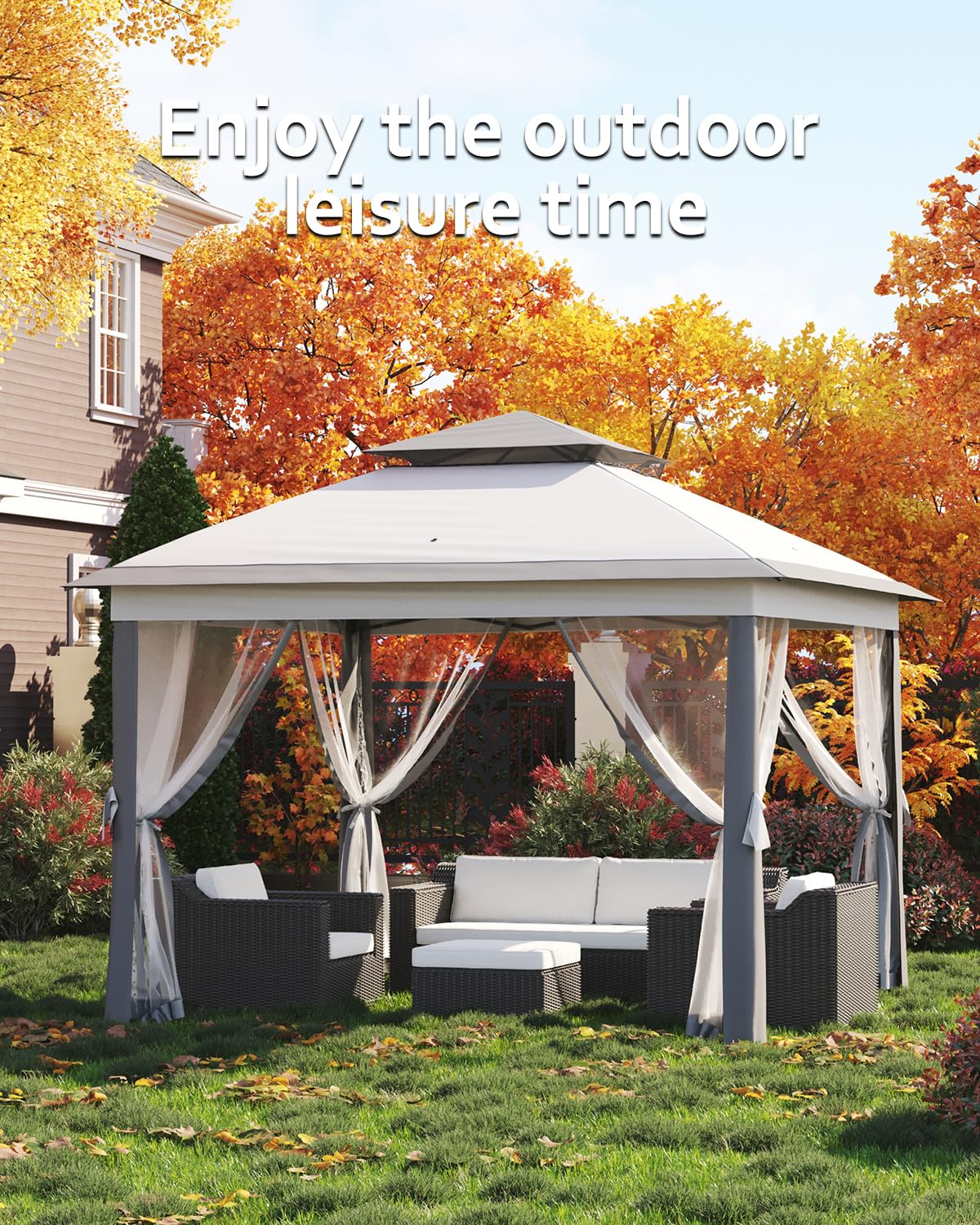 Garveelife 11x11 Pop Up Gazebo Tent with Mosquito Netting, Outdoor Canopy Shelter Easy Setup, Water & UV Resistant - Grey