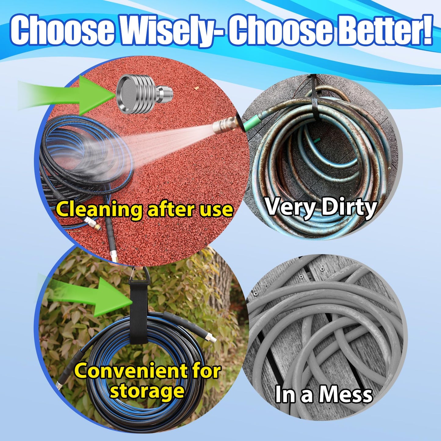 VIVIDWASH Sewer Jetter Kit for Pressure Washer(150FT),1/4" NPT Drain Cleaner Hose 5800PSI with 3 Sewer Jet Nozzles，Pearl Corsage Pin，Marking Ring,Spray Nozzle，Teflon Tape&Gloves