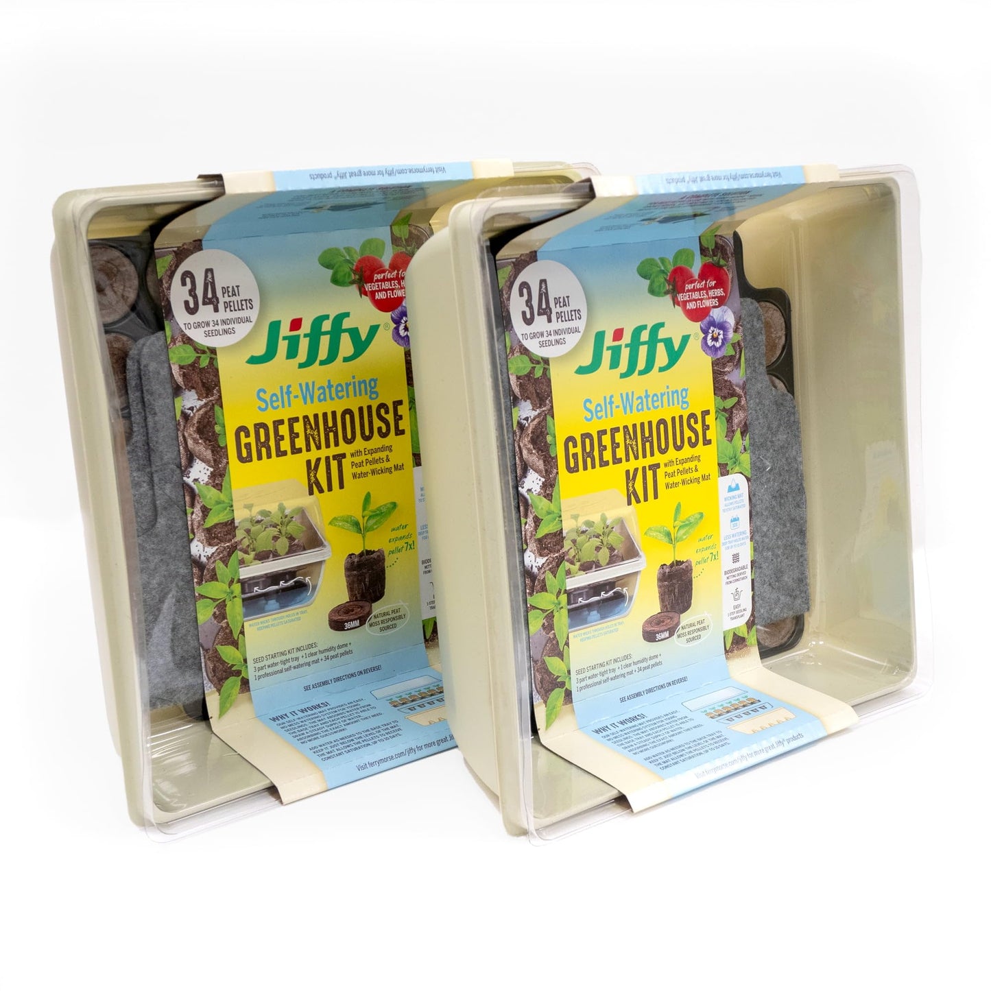 Jiffy Seed Starter Tray Kit - Self-Watering, High Germination Rate, Seedling Tray - 2 Pack, Peat/Plastic