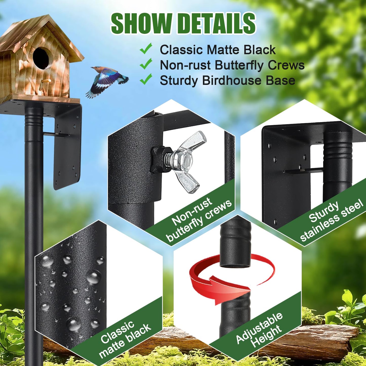 Bird House Poles for Outdoors, Heavy Duty 75 Inch Birdhouse Stand Stake 1 Inch Diameter Metal Bird Mounting Pole for Yard Garden