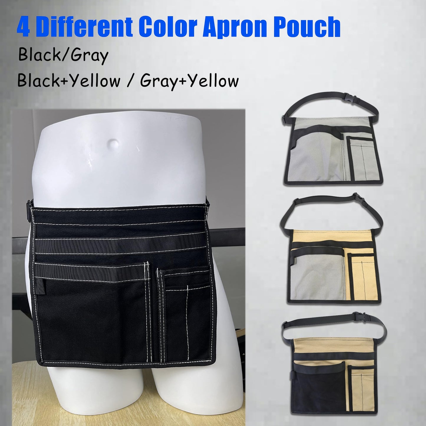 5-Pocket Utility Tool Belt Pouch for Men and Women, Adjustable Canvas Waist Belt Bag for Electrician Maintenance Gardening Carpentry, Durable Multi Work Apron for Tools & Accessories (Gray)