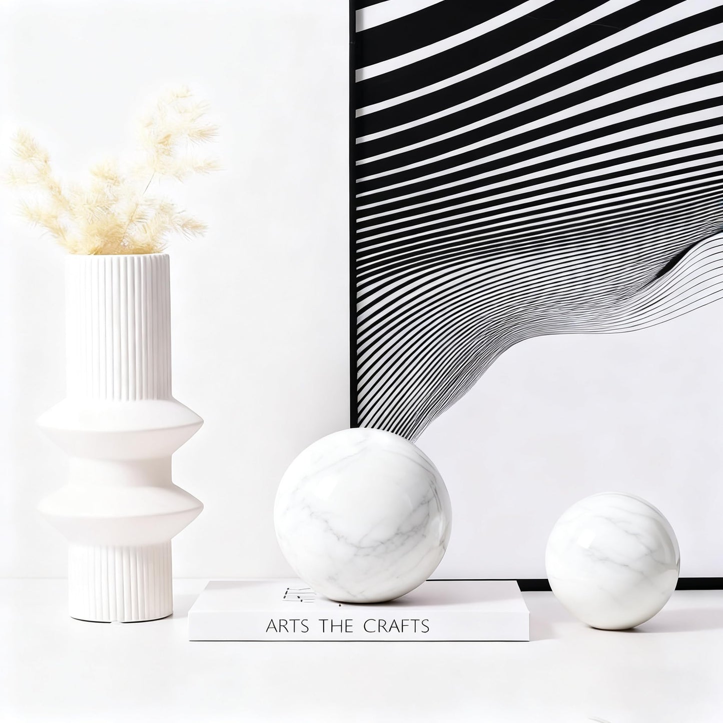 SIRIZEN-DIVING White Natural Marble Decorative Sphere Set, Heavy Solid Stone Balls for Home Decor, Bedroom, Entryway, Hotel, Dining Room Tabletop Display (12cm Diameter)
