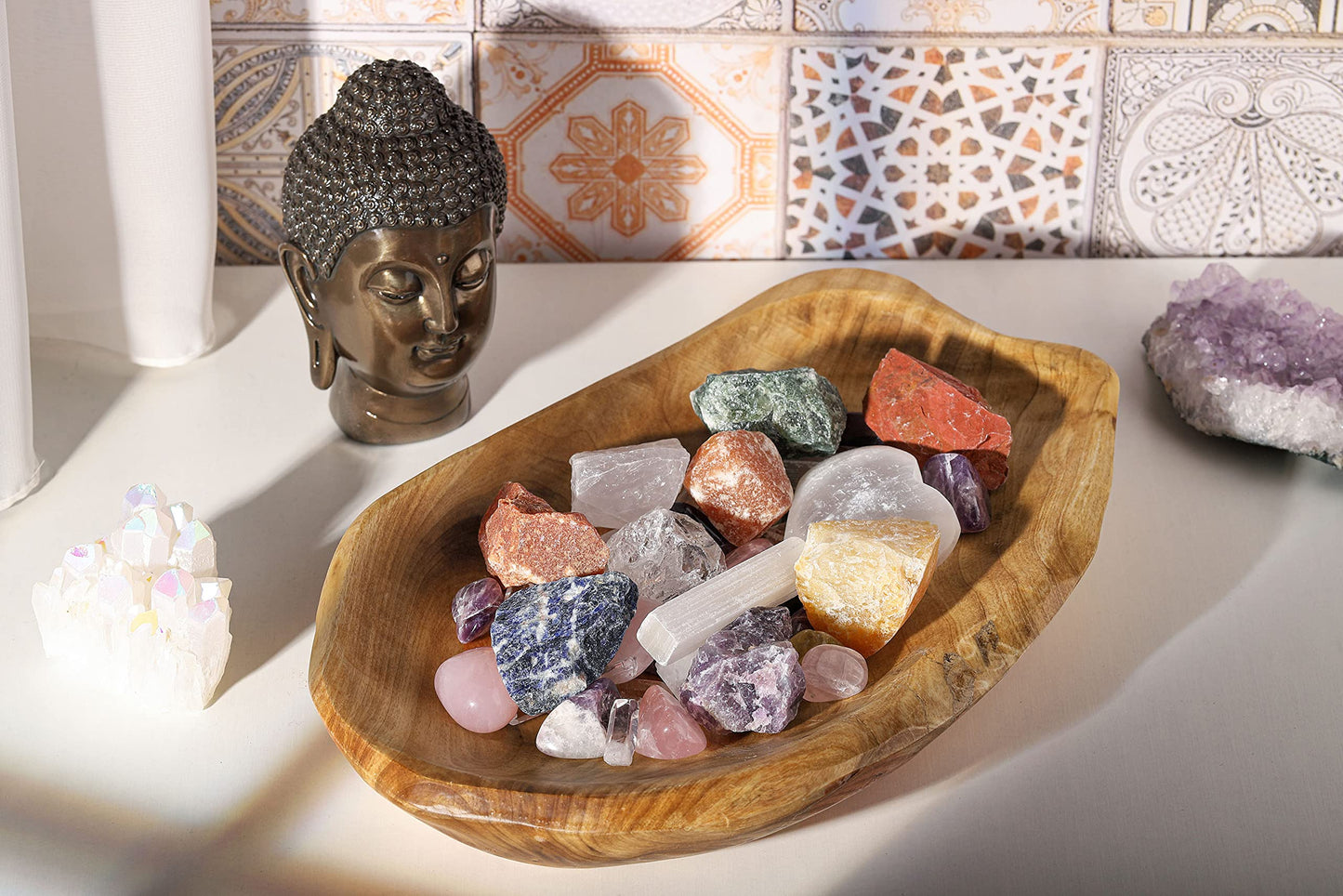 Top Plaza Bulk Healing Crystals Rough Stones Set - Large 1" Natural Raw Stones Crystal for Reiki Healing, Wicca, witchcraft, Tumbling, Cabbing, Fountain Rocks, Decoration, Polishing 1lb-Mixed Crystals