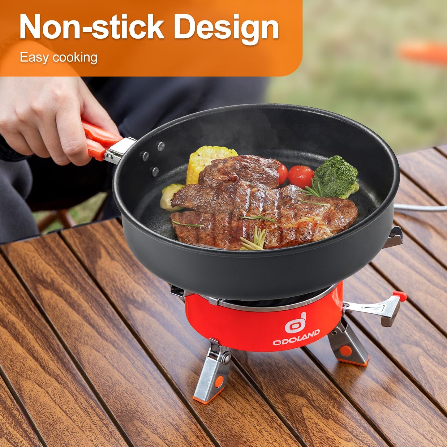 Odoland Camping Cookware Mess Kit, Camping Cooking Pot, Fry Pan and 2.0L Kettle Set, Portable Cookware Set with Mesh Bag for Backpacking, Outdoor Cooking and Picnic, for 5-7 People