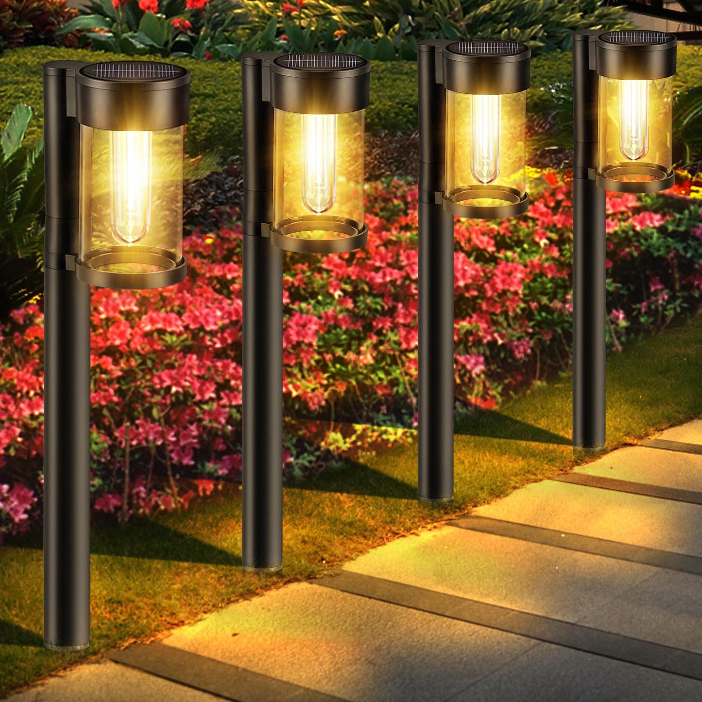 Mancra Solar Pathway Lights Outdoor, 10 Pack Metal & Glass Solar Lights Outdoor Waterproof Landscape Path Lights for Yard Walkway Garden Decor, Warm White