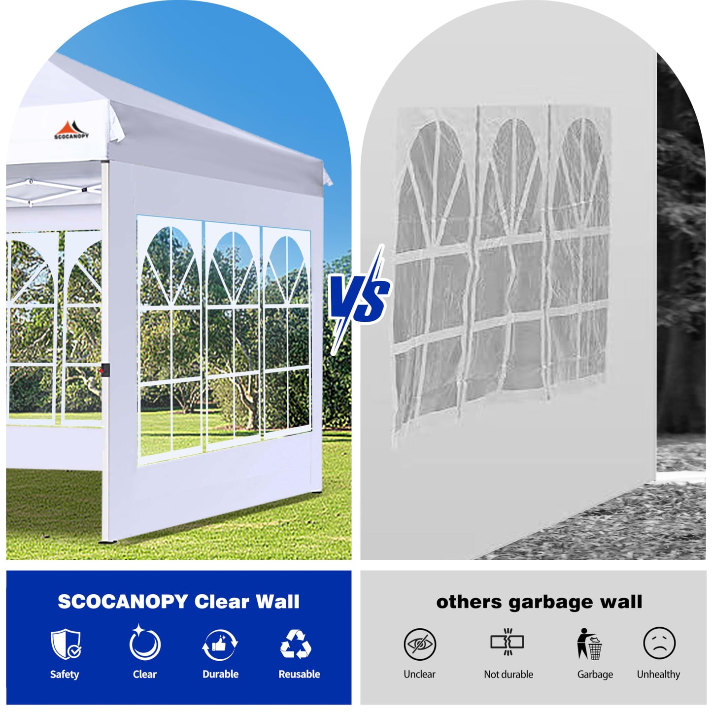 SCOCANOPY Church Window Sidewall for 10x10 Canopy Frame, 3 Pack Sunwalls Only,(Khaki)