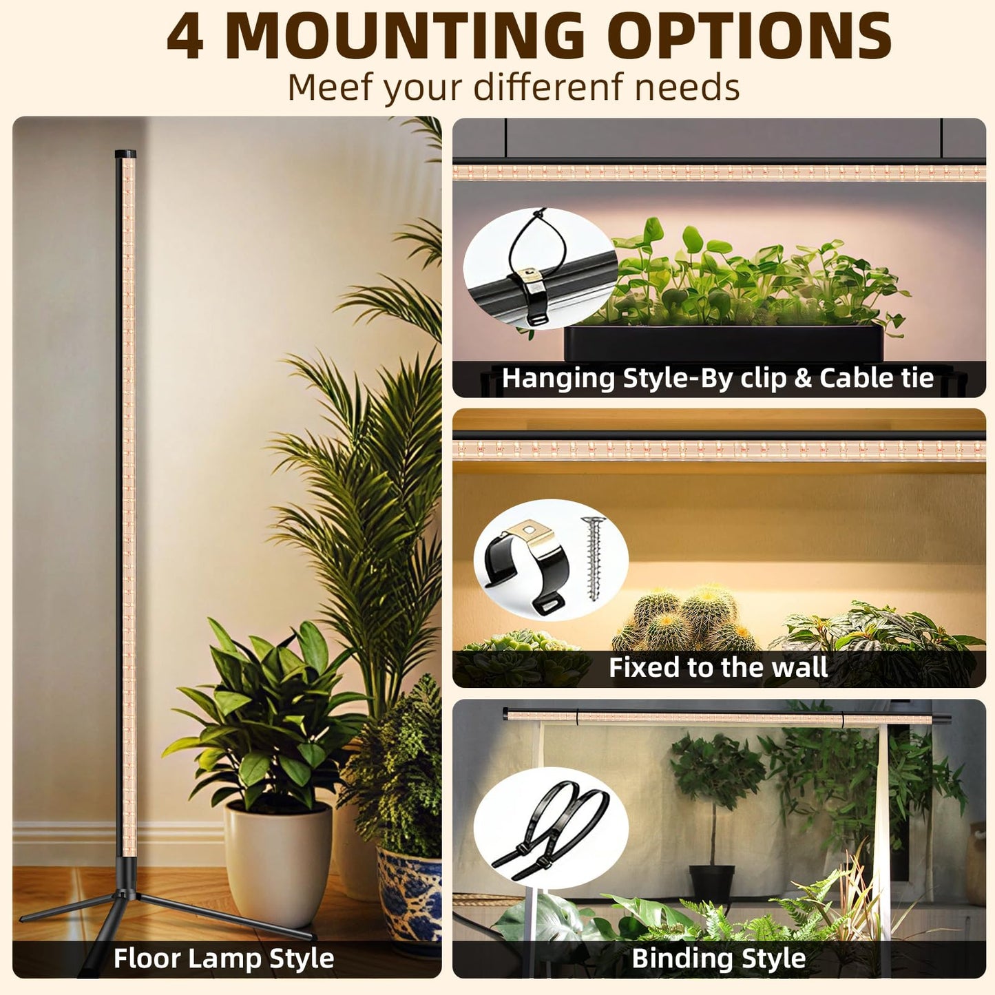 Standing Grow Light for Indoor Plants with Timer,42W Full Spectrum Vertical Grow Lights for Indoor Plants,4FT T8 243LED Plant Lights for Indoor Growing with On/Off Timer Function, 2 Pack