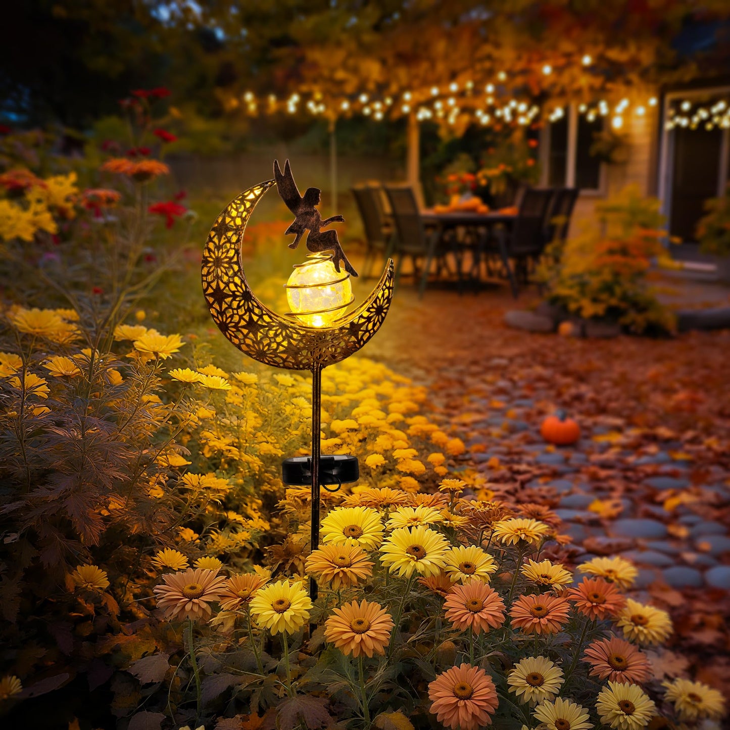 SUNCKET Fairy Garden Solar Lights Outdoor Moon Stakes, Waterproof Outdoor Metal Decor Gifts for Women Mom, Art Moon Sculpture for Yard, Patio, Garden, Porch, 1 Pack