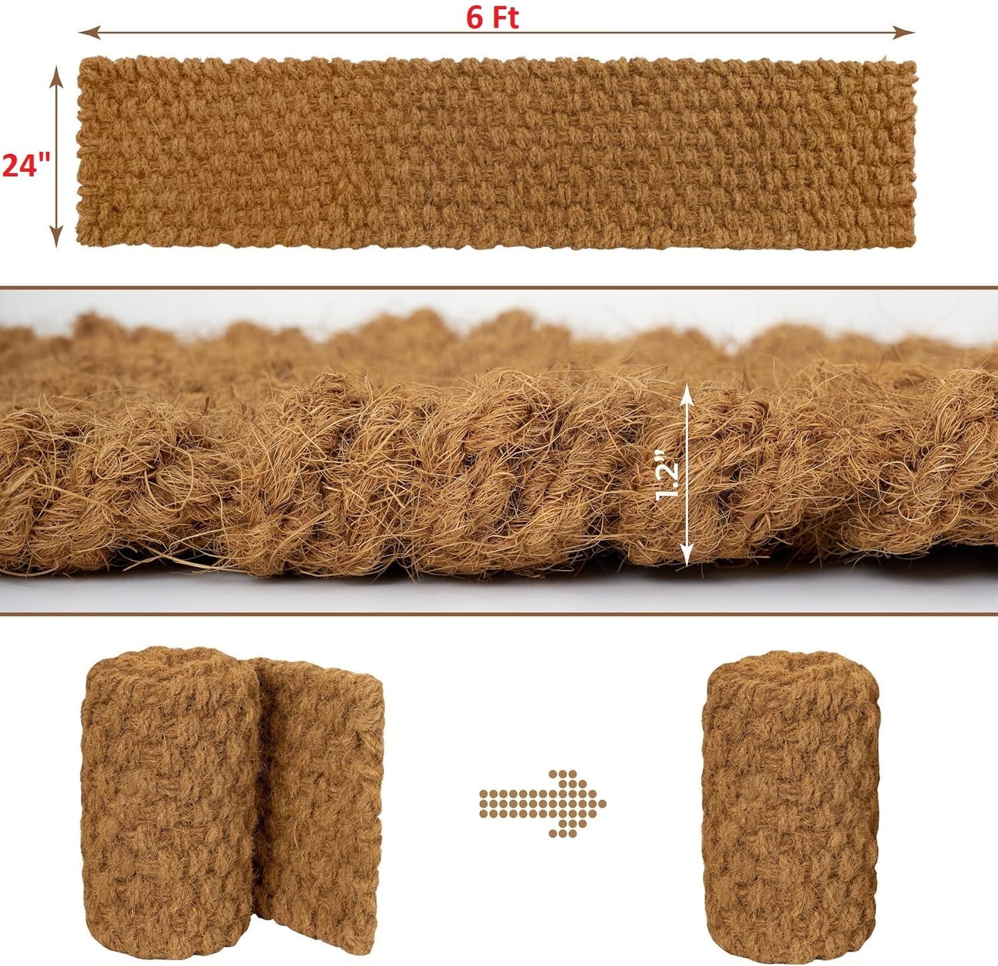 BARIEN 24” x 6 Ft Garden Pathway, 100% Natural Coco Coir Roll Mats – Hand-Woven Coir for Garden Walkway (24" x 6Ft)