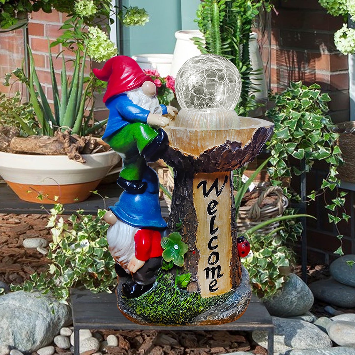 Binqiuu Garden Gnomes Outdoor Statue with Solar LED Lights, Solar Garden Gnomes Decorations10.4 in Funny Double Gnomes Sculptures Home Outdoor Lawn Yard Decor, Ideal Gnomes Gifts for Women/Grandma/Mom