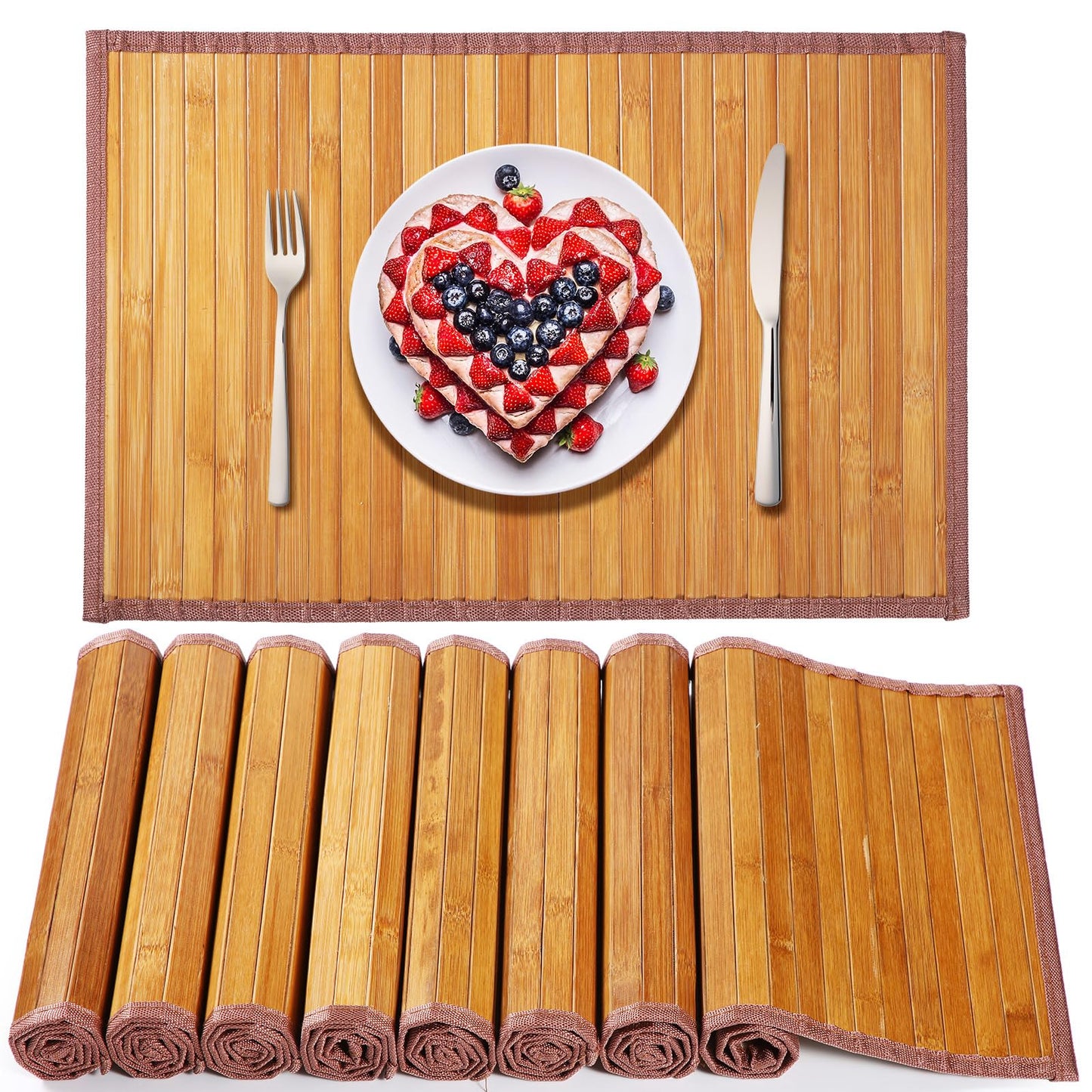 Hushee 8 Pcs Bamboo Placemats Dining Table Mats Washable Heat Place Resistant Mat for Dining Kitchen Room Table, 18 x 12 Inch(Classic Style)