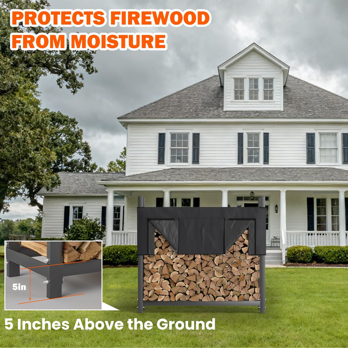Ultrawall 4ft Heavy Duty Firewood Rack with Waterproof Cover, Freestanding Wood Log Holders for Firewood, Indoor/Outdoor Wood Storage Rack