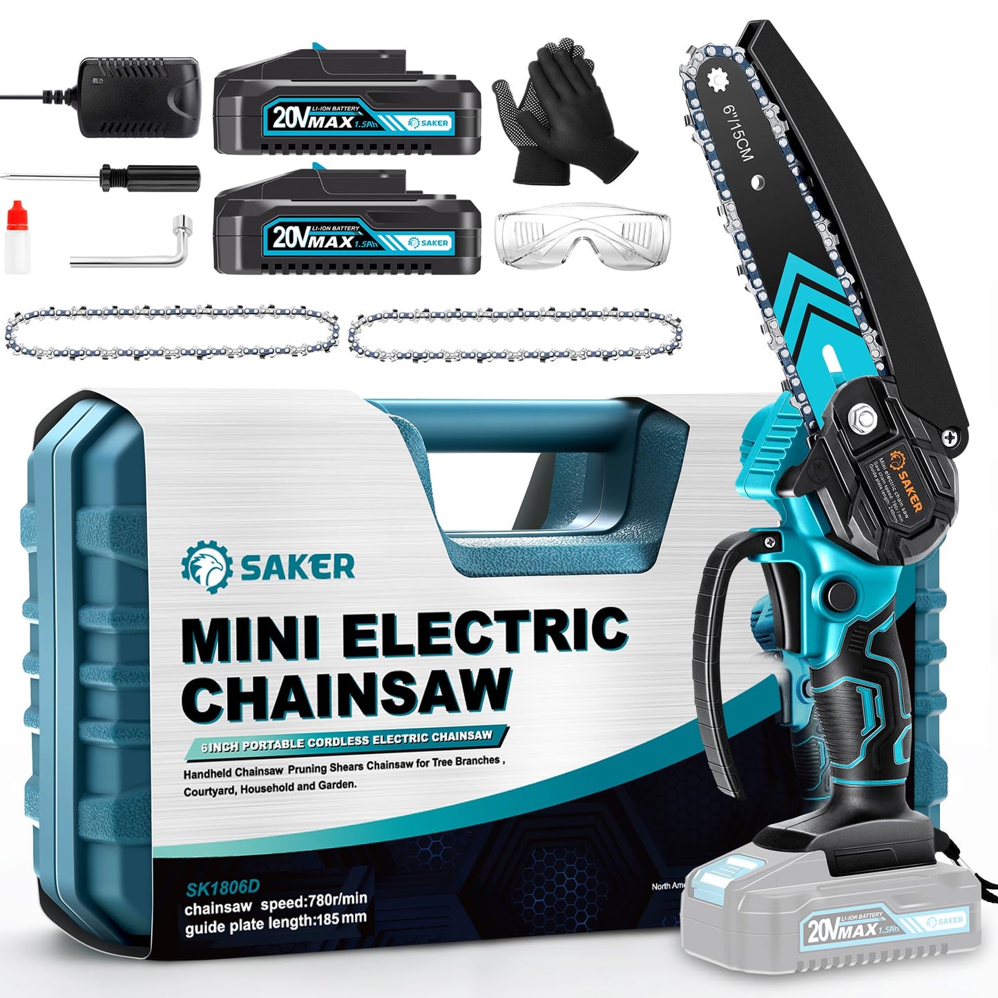Saker Mini Chainsaw,6 Inch Portable Electric Chainsaw Cordless, Small Handheld Chain saw for Tree Branches,Courtyard, Household and Garden,Father Day Gift for Men Husband Women