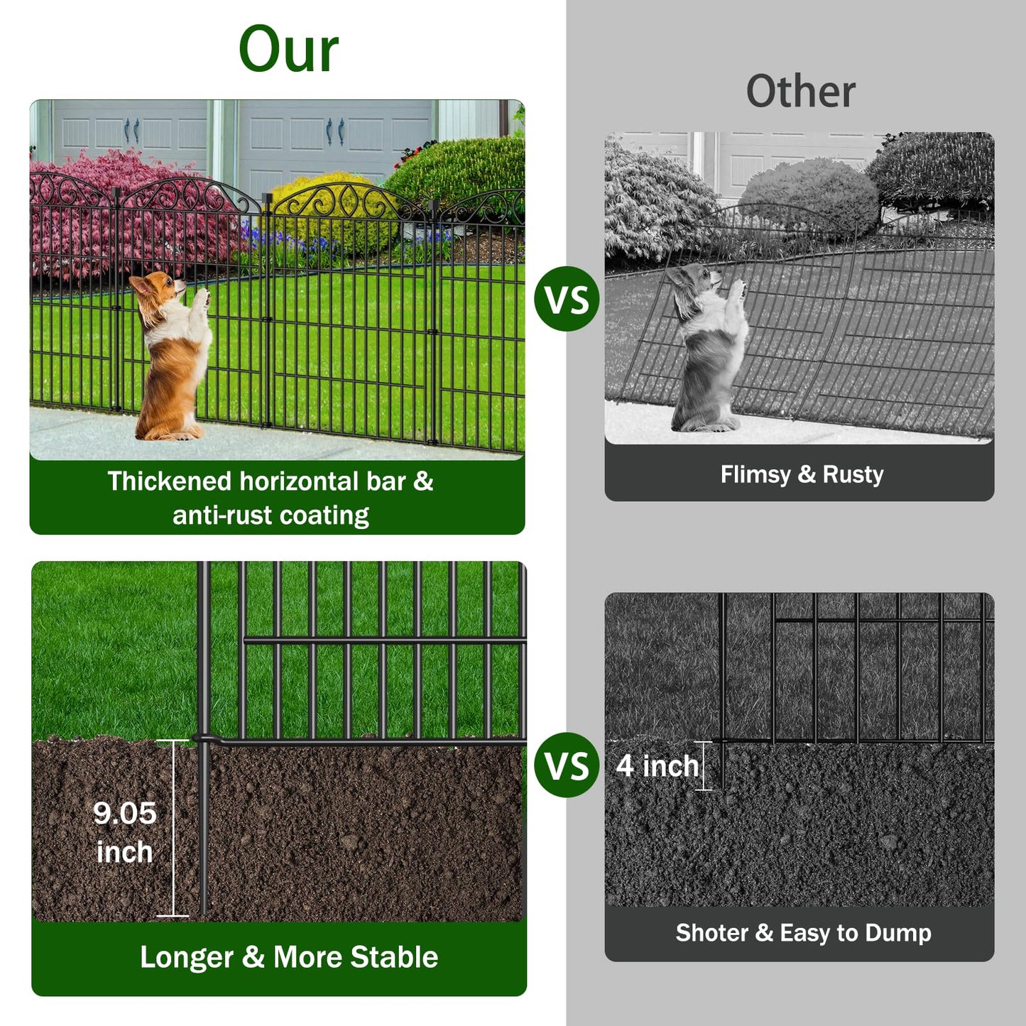 Garden Fence 12 Panel - 30in H x 23.6ft L, No Dig Rustproof Metal Tall Animal Barrier for Dogs Rabbits, Decorative Outdoor Border for Yard, Patio, and Flower Beds