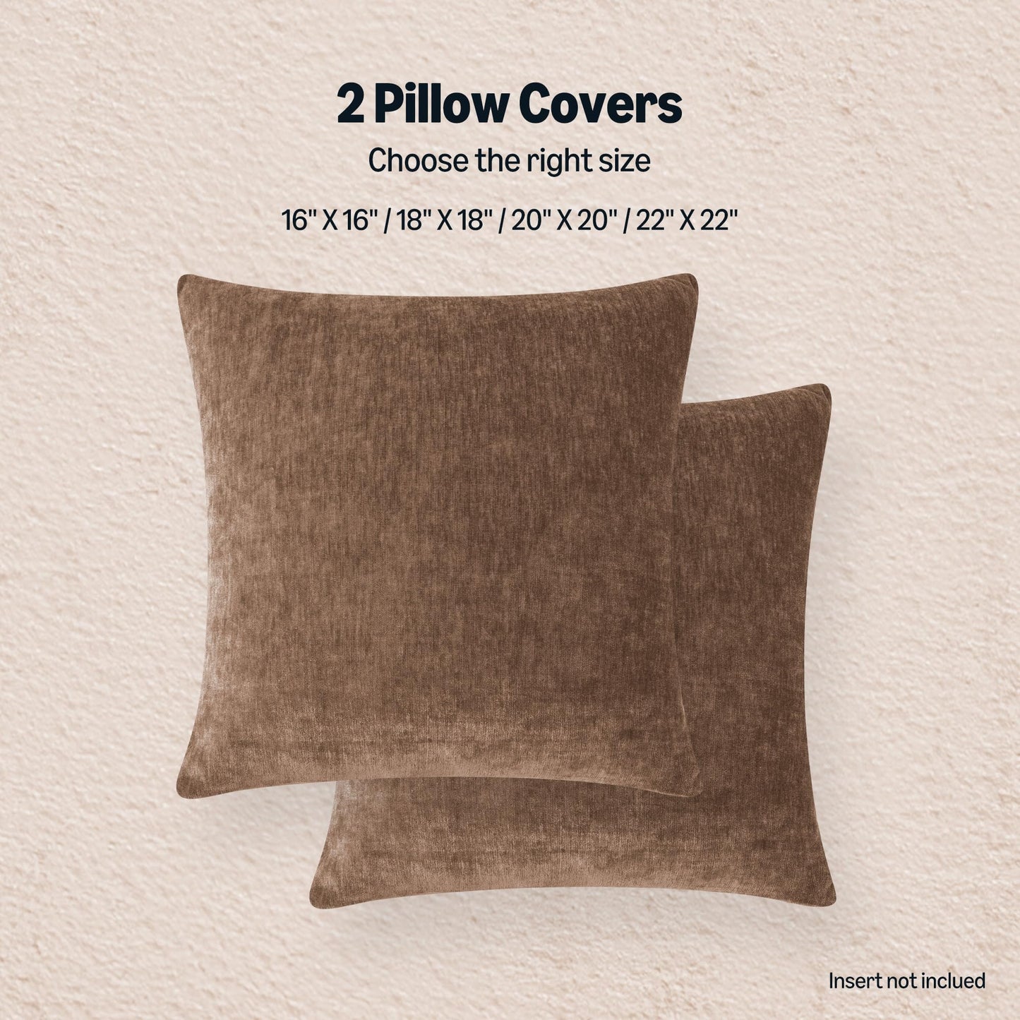 Amazon Basics Chenille Throw Pillow Covers, Home Decor Cushion Cover for Bedroom Living Room Couch Bed, 20" W × 20" L, Brown