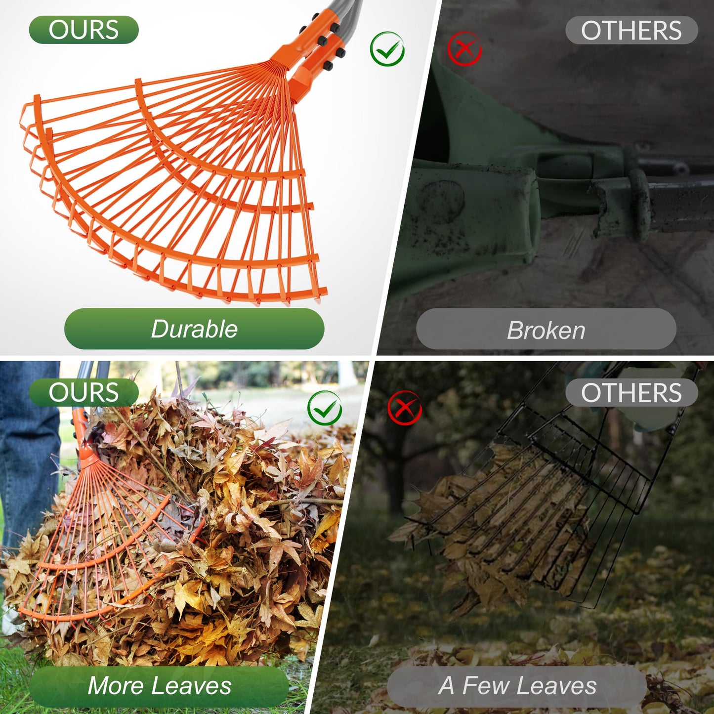 Walensee Rake for Leaves, Heavy Duty Leaf Picker Upper & Leaves Scooper, Leaf Grabber with Long Steel Handle, Multi-Use Garden Claw and Hands Rake for Lawn & Yard Shrub Cleanup