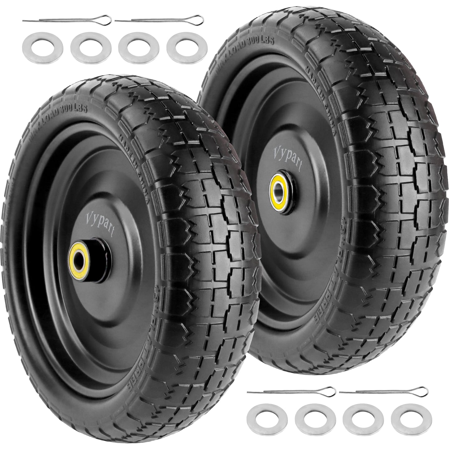 13" Flat Free Wheels for Gorilla Carts, 4.00-6 Solid Tires with 5/8" Bearings & 2.17" Offset Hub, Replacement for Garden Carts, Hand Truck, Yard Trailer, 2 Pack | Vypart
