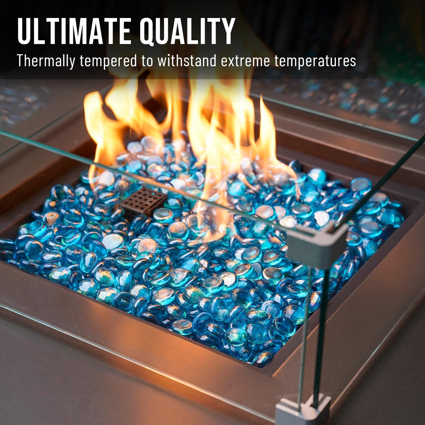 Skyflame 10-Pound Fire Glass Beads for Fire Pit Fireplace, 1/2-Inch Size Caribbean Blue Luster Decorative Blended Fireglass Drops for Landscaping