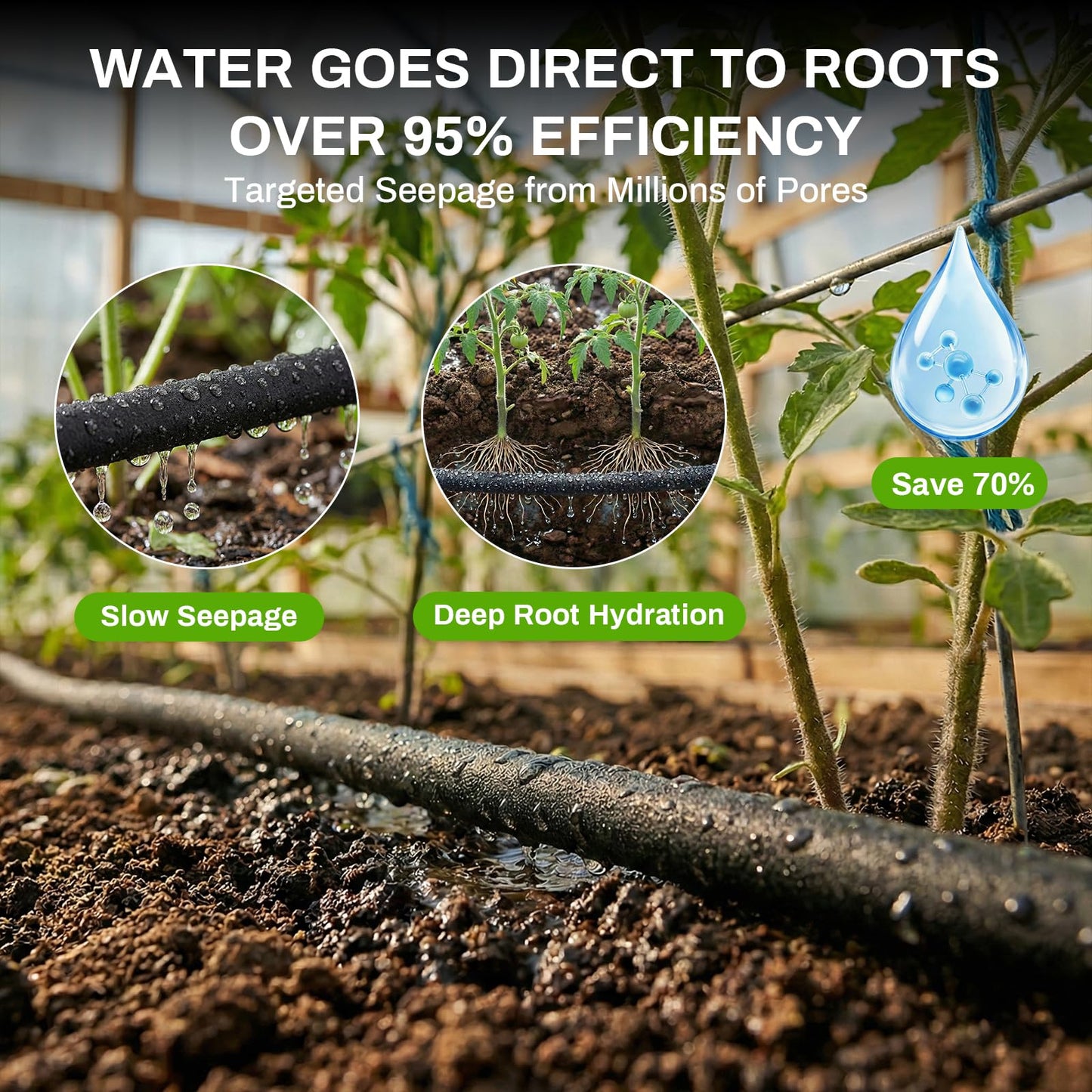 Upgraded 230FT Drip Irrigation System with 1/4" Soaker Hose -Weeping Technology for Deeper Root Watering,Garden Watering System for Raised Beds, Greenhouse, Lawn - Save Water