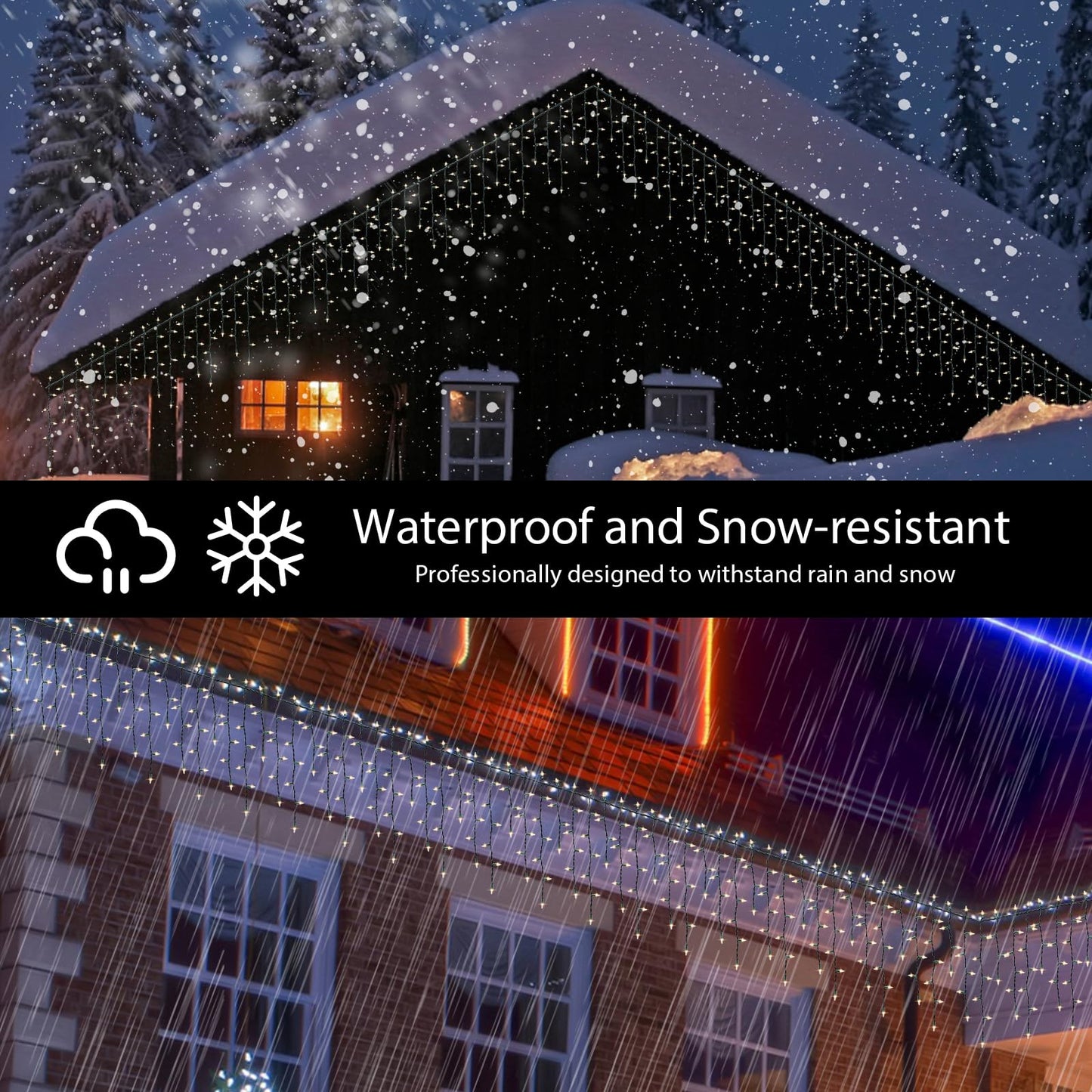 LAMPHOME 27 FT 300 Clear Icicle Lights - Green Wire, Indoor/Outdoor Christmas Light