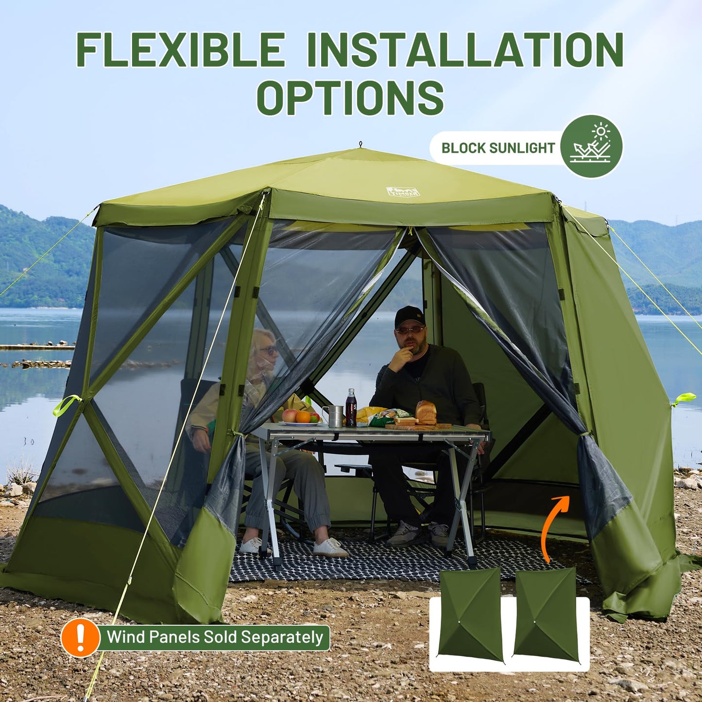 Timber Ridge Easy Pop Up Gazebo Canopy Tent for Camping, 11.5 X 9.8 Ft Portable Instant Screenhouse, Pop Up Screened in Canopy with Netting for Backyard, Patio, Outdoor, Tailgating, Picnics, Green