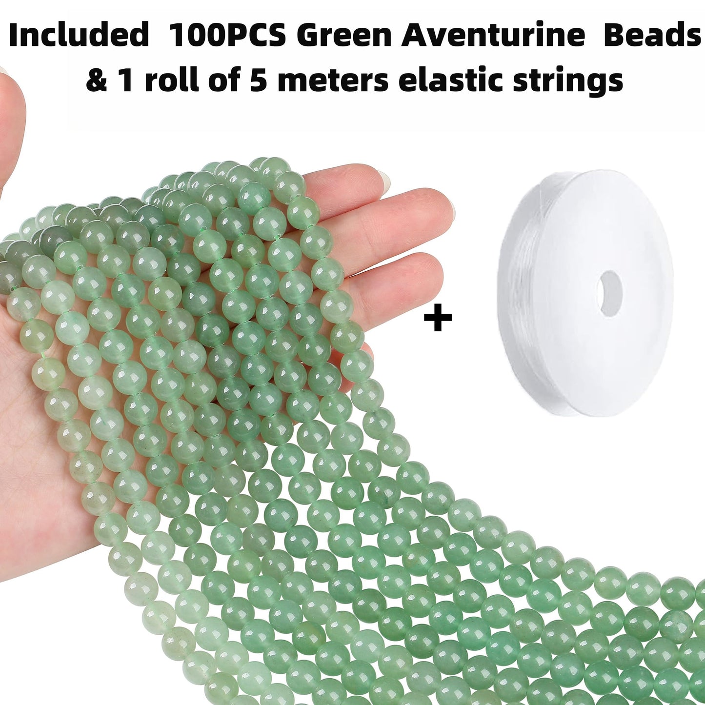 QINJIEJIE 100PCS Green Aventurine Beads 8mm Natural Stone Beads Round Loose Gemstone Bead for Bracelet Beading Crystal Jewelry Making DIY Necklace Earrings 0.32"