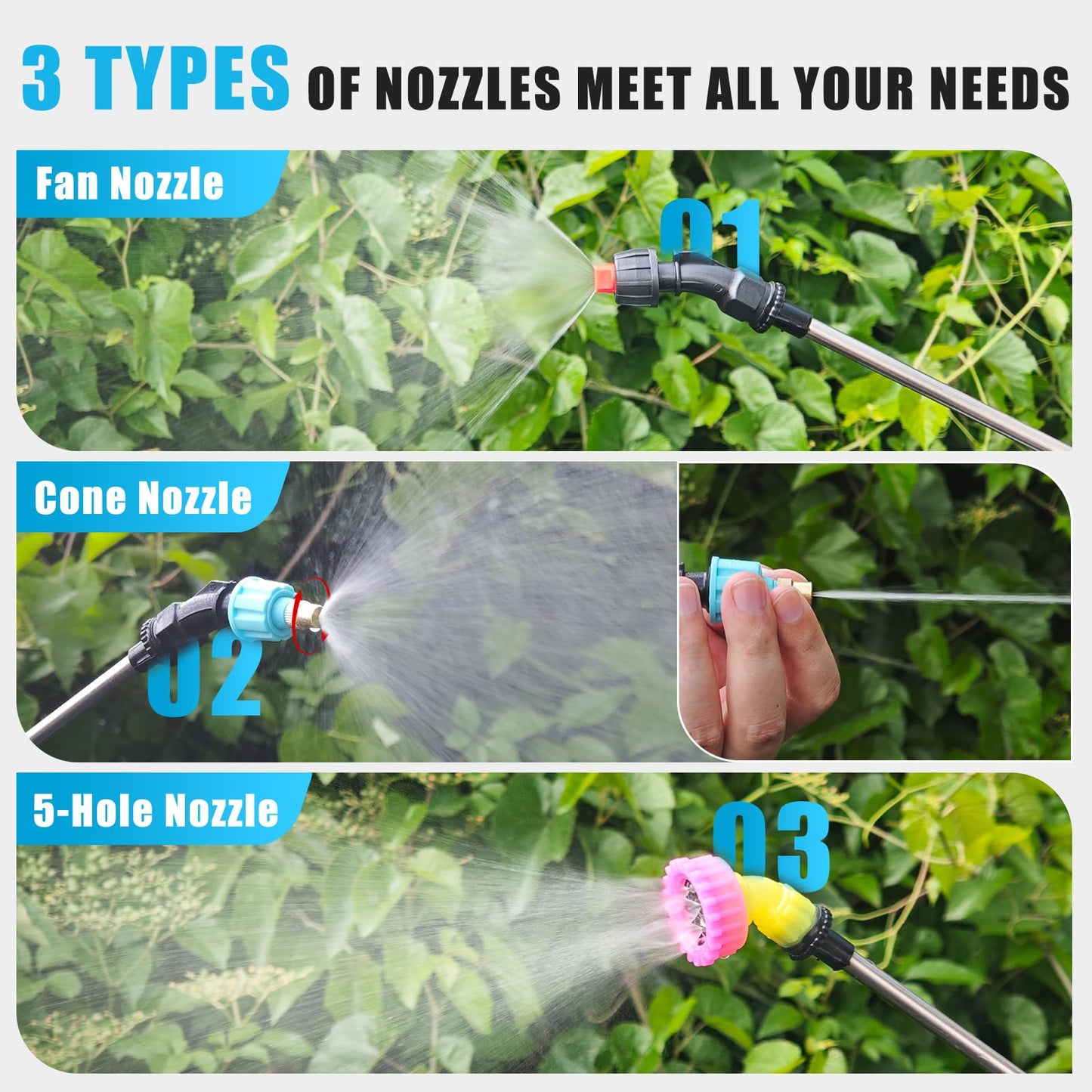 2 Gallon Battery Powered Sprayer, Electric Garden Sprayer, Pump Sprayer with 3 Mist Nozzles & USB Rechargeable Handle & Retractable Wand & Adjustable Strap for Lawn, Garden, Yard(Blue)
