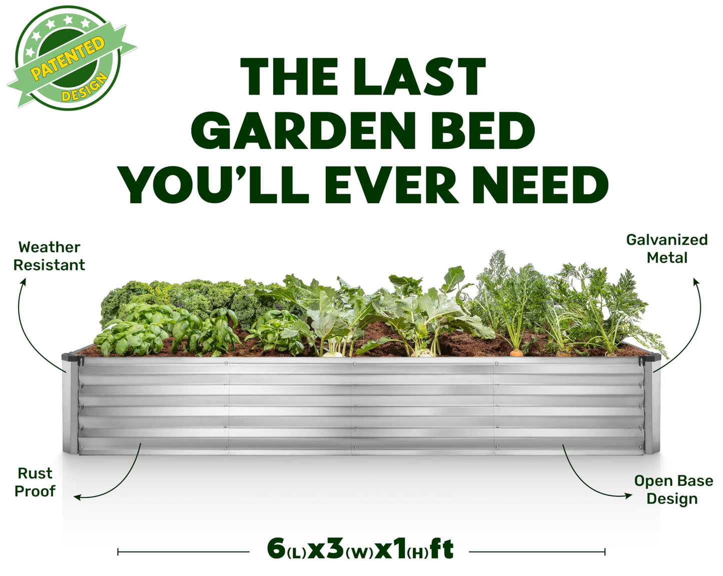 Plant & Plot Galvanized Raised Garden Beds Outdoor // 6×3×1 ft Planter Raised Beds for Gardening, Vegetables, Flowers // Large Metal Garden Box (Silver) // Patented Tool-Free Design