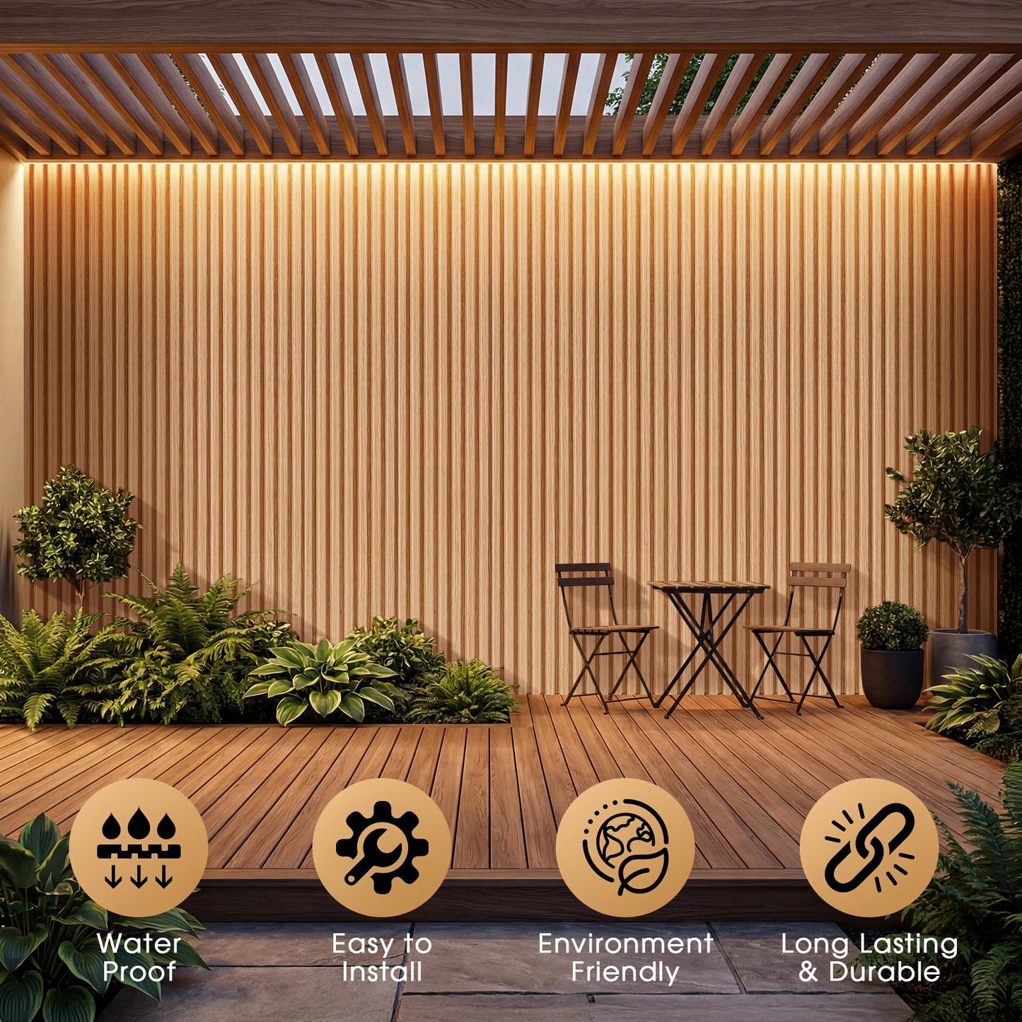 LARWORKS WPC Acoustic Slat Wall Panels 8-Pack 96'' x 6'', Accent 3D Wall Panel for Interior Wall Decor, Waterproof Fluted Textured Panel Wall Slats,Solid Elm (Cover Approx.32 sq.ft)