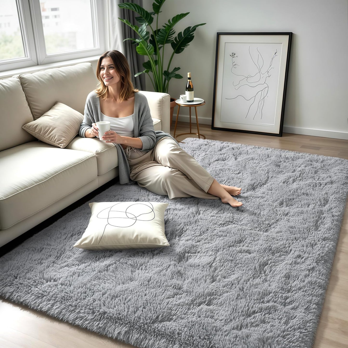 Zentavio Area Rugs for Living Room Grey Rugs for Bedroom Large 5x8 Carpet Fluffy Furry Soft Shag Aesthetic Plush High Pile Gray Throw Rug for Nursery Kids Room Dorm
