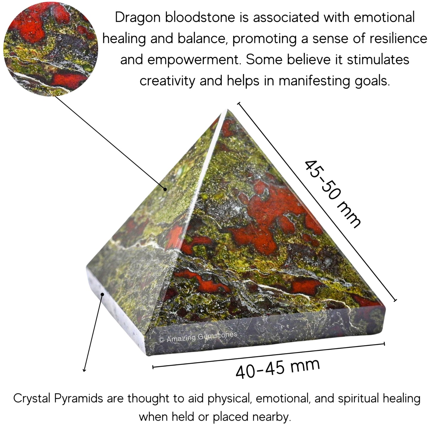 Amazing Gemstone Dragon Bloodstone Pyramid Crystal Healing Stones - 2" Great Pyramid Figurine of Natural Stone Pyramid for Meditation, Reiki, Chakra Balancing and Crystal Pyramids Grid