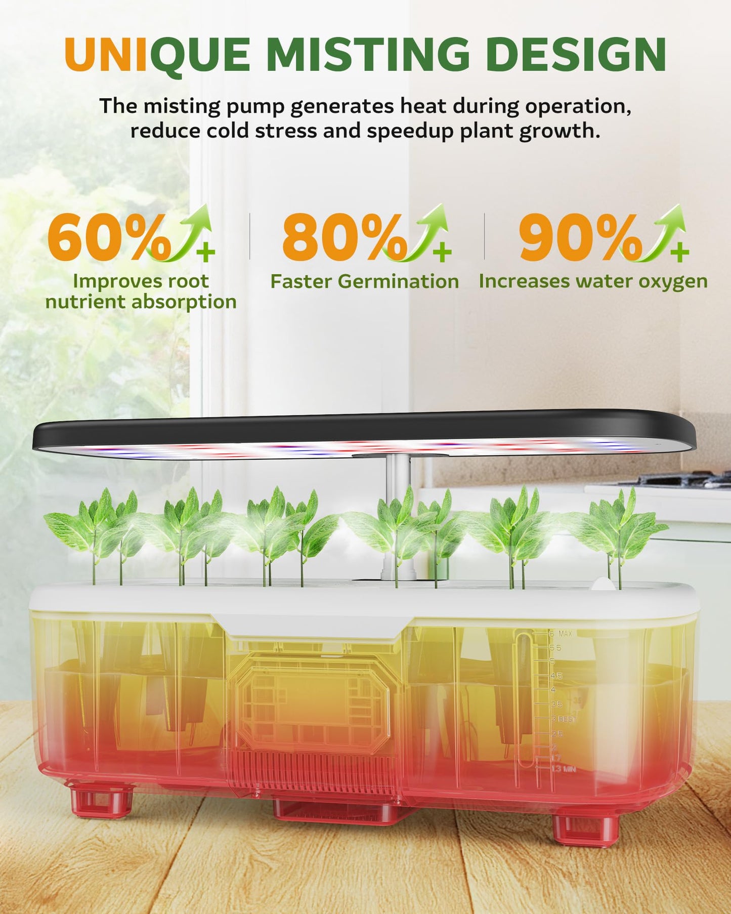 Misting Hydroponic Growing System Kit 15-Pods Indoor Smart Herb Garden Planter with LCD Touch Panel 6L Large Tank for Herb/Vegetables/Flowers/Fruits,Gardening Gifts for Women Men Beginners-Black