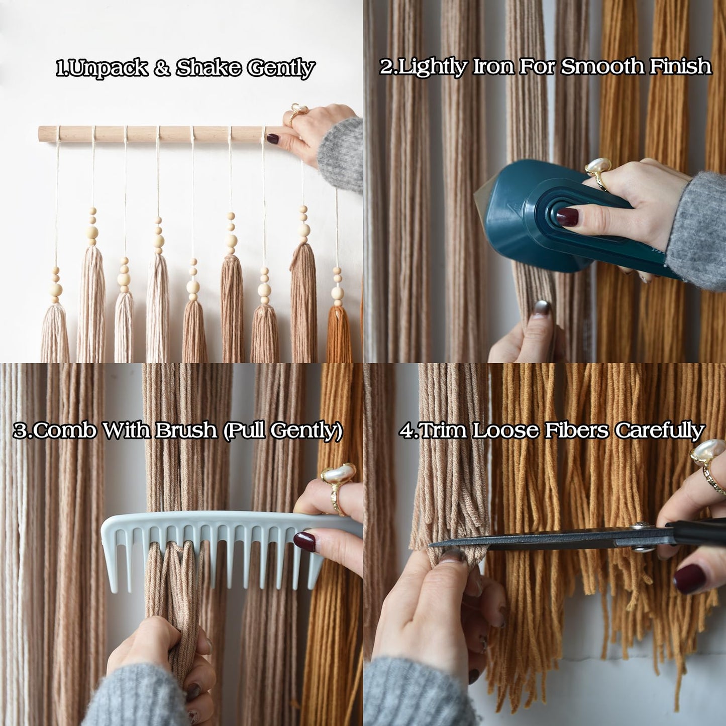 IOWER Macrame Wall Hanging Yarn Fiber Wall Art Beaded Tassel Home Decor for Bedroom Living Room 39" W x 45" L