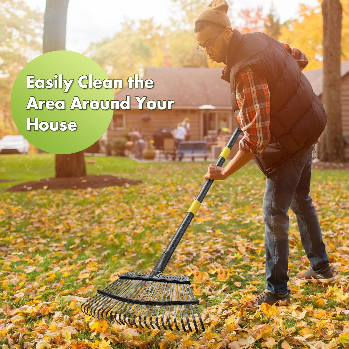 INFLATION Garden Rake for Leaves Heavy Duty Women Men Grandpas for Lawns,79” Length 18” Width Adjustable 25 Tines Sturdy Metal Yard Leaf Rakes with Non-Slip Comfortable Smooth Long Handle