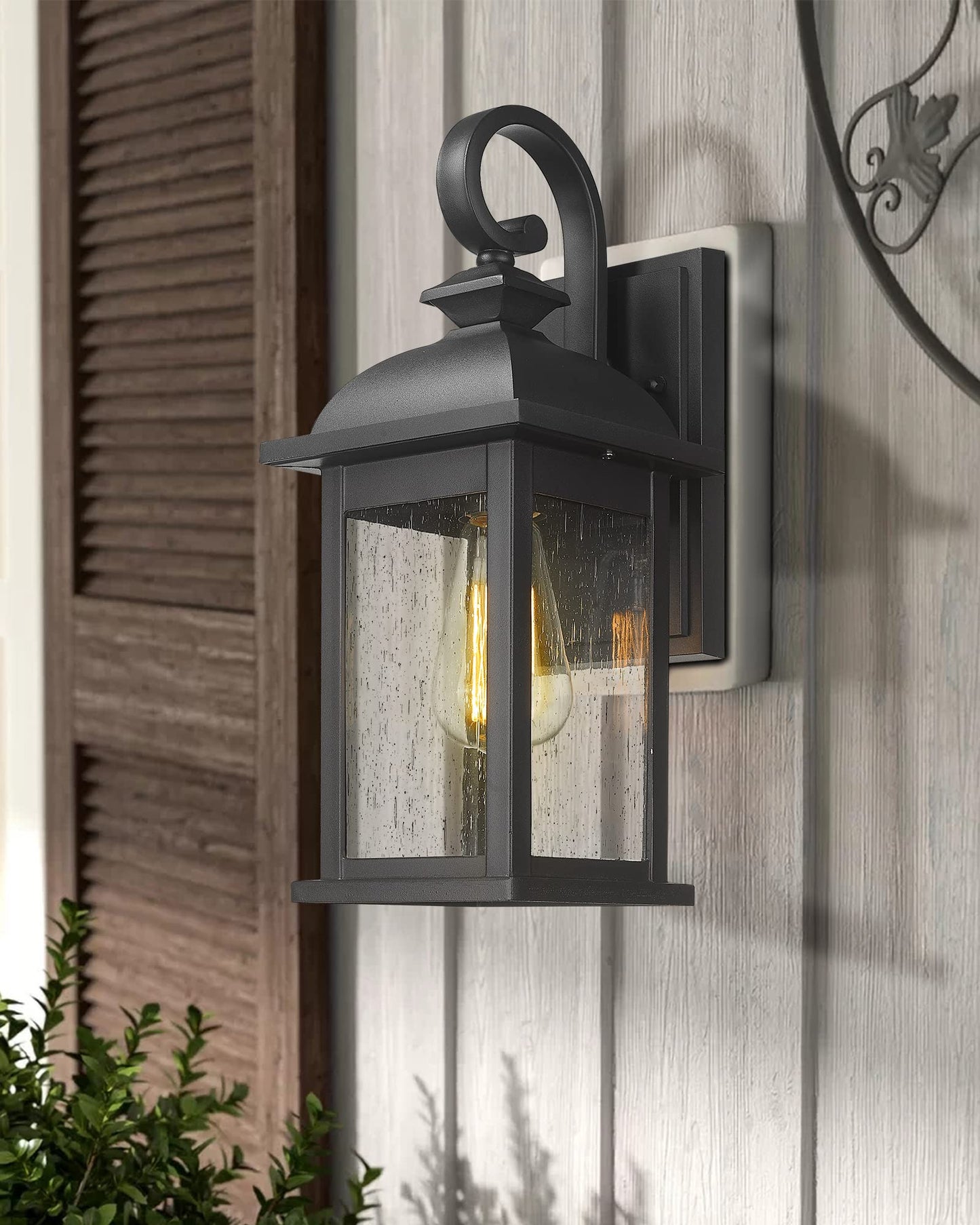 FEMILA Exterior Wall Sconce, 2 Packs Outdoor Waterproof Wall Lights Fixture, E26 Socket Wall Lantern for Porch, Anti-Rust Matte Black Finish with Seeded Glass Lampshade, 4FD54B-2PK BK