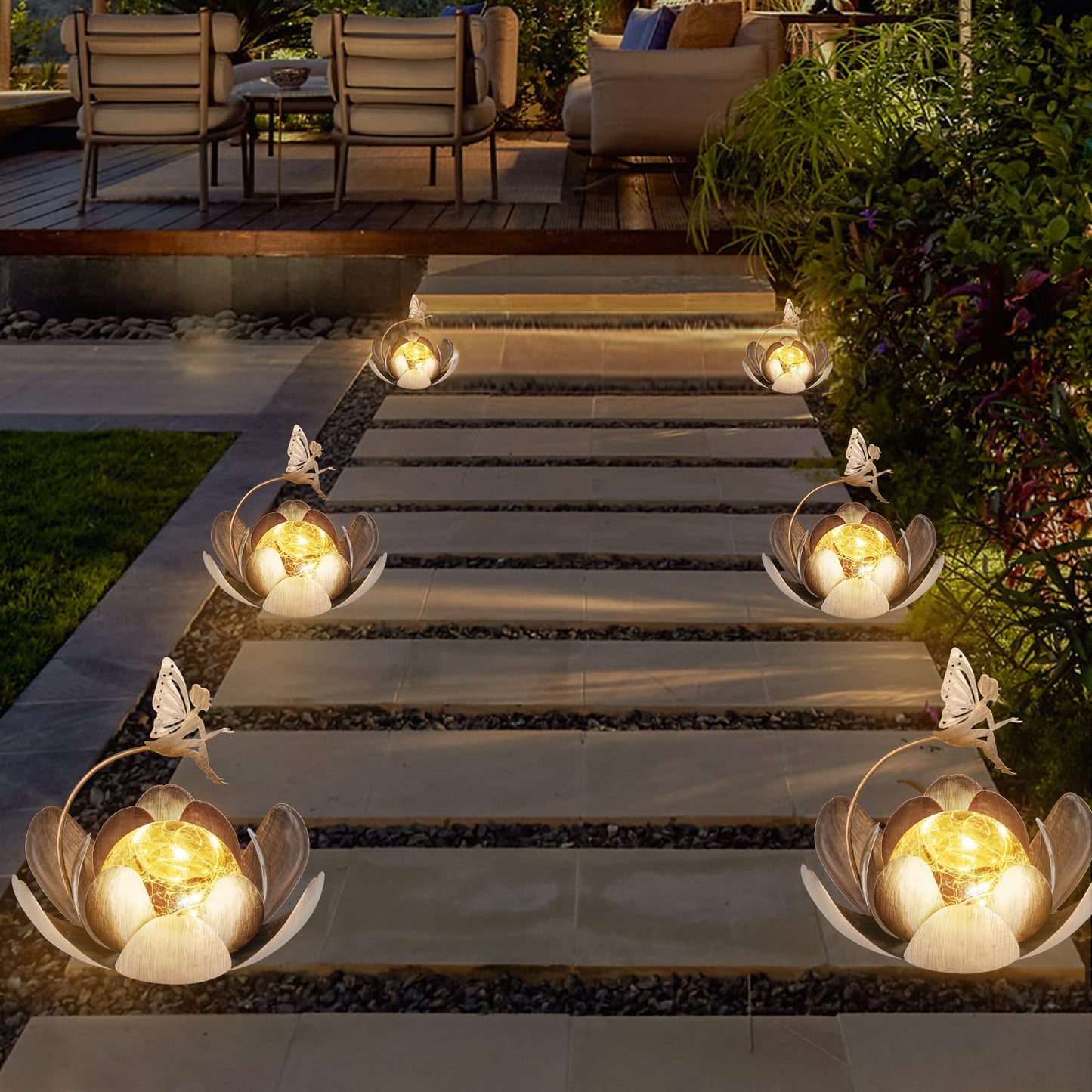 Afirst Solar Lantern Fairy Light, Solar Lights Outdoor Garden Decor Crackle Glass Decorative Waterproof Tabletop Landscape Path Light LED Table Light for Patio,Lawn,Walkway,Tabletop,Pathway