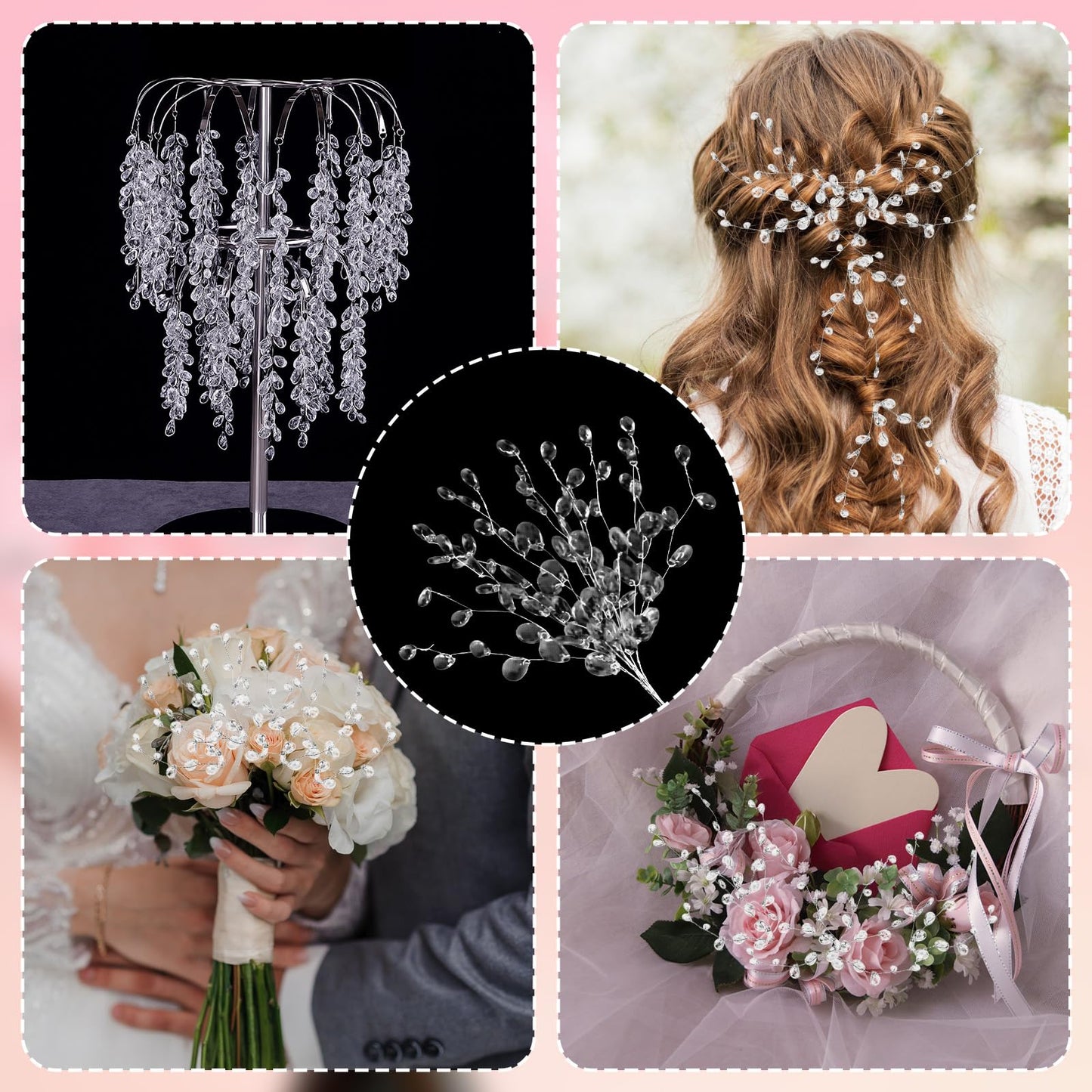 20PCS Acrylic Crystal Flower Branches – Clear Artificial Bead Drop Bouquets, Glitter Floral Acrylic Picks Arrangement for Wedding, Christmas, Thanksgiving & Home/Office Table Top Decoration – Clear