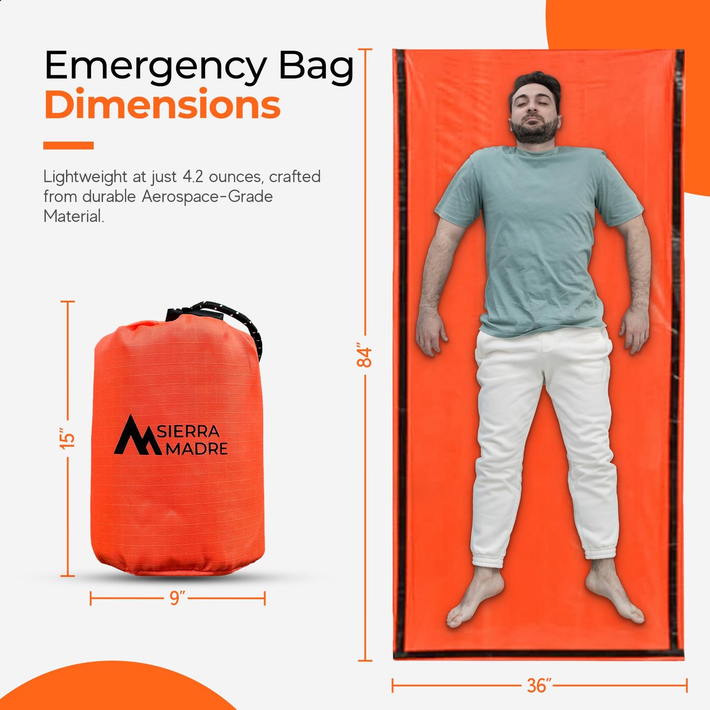Sierra Madre Emergency Sleeping Bag – Ultralight, Waterproof Mylar Thermal Bivy Sack Tent for Hiking, Bug-Out Bags, Survival Kits – Emergency Survival Space Blanket for Heat Retention 10 Pack
