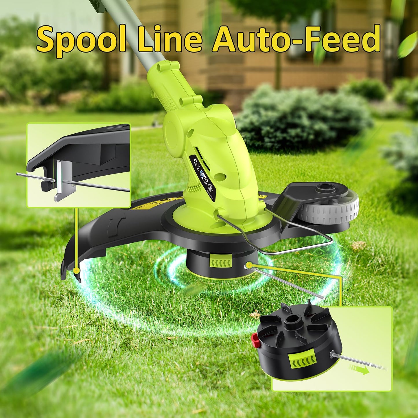 12" Cordless String Trimmer with 2 2.0Ah Battery and Charger, Electric Weed Wacker, Weed Eater Battery Powered, 20V Lawn Mower Lawn Edger, Auto Line Feed Grass Cutter Lightweight Garden Tools for Yard