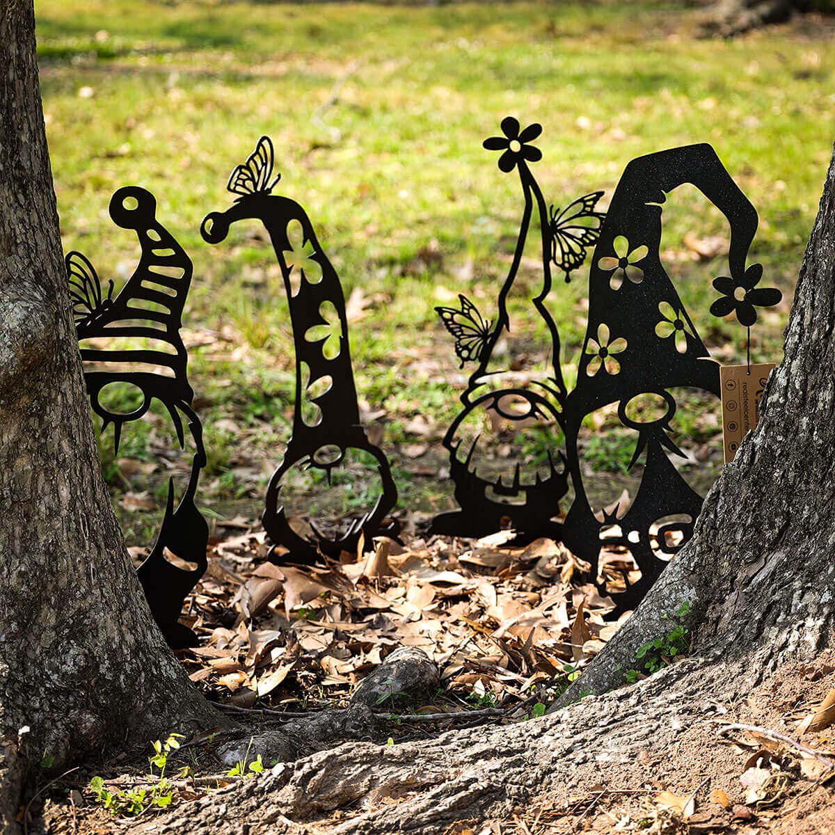 RealSteel Metal Garden Gnomes Outdoor – 4 Pack Steel Lawn Ornaments & Statues, Funny Yard Décor, Weatherproof Garden Decorations, Whimsical Yard Art, Holiday Seasonal Décor, Unique Gift for Gardeners