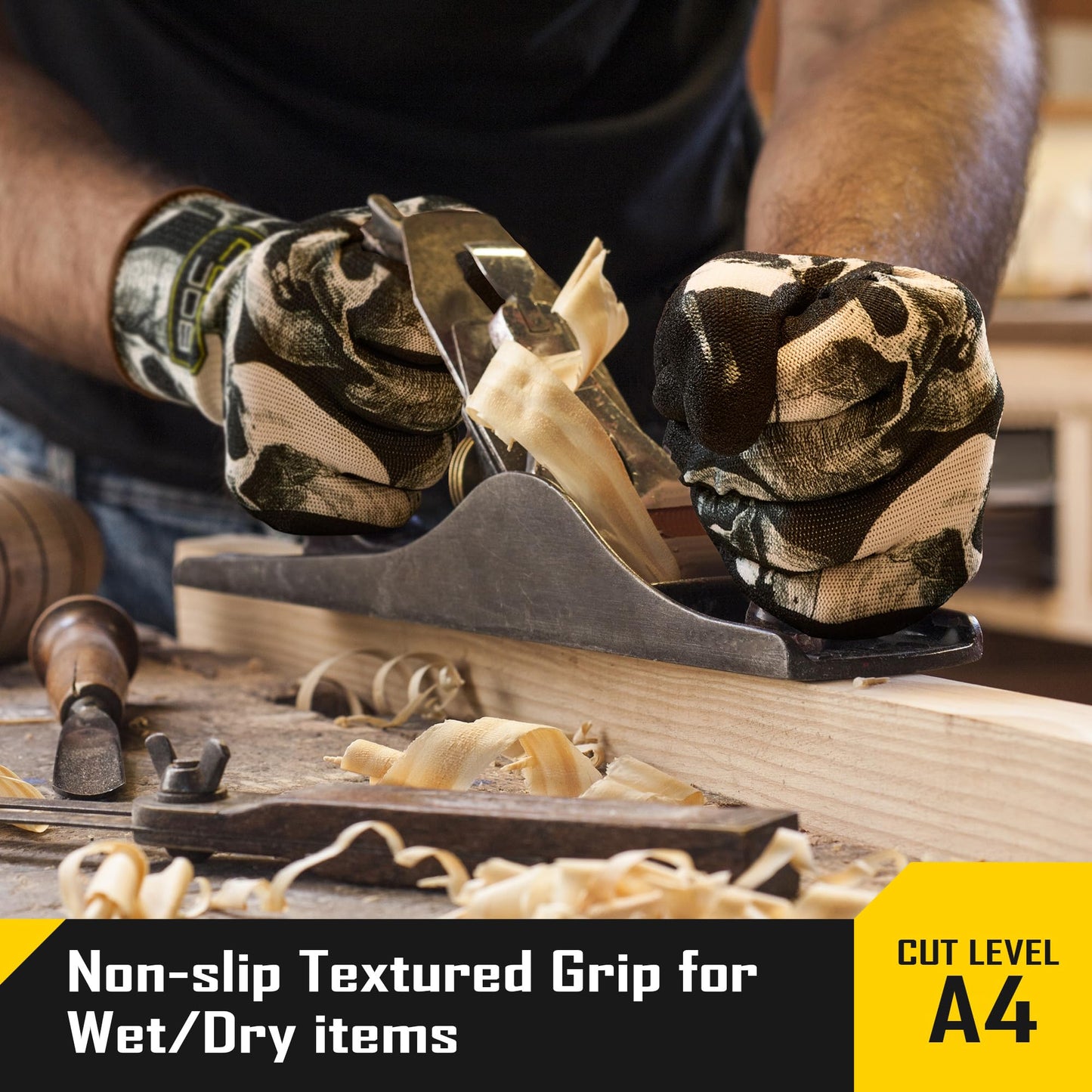 COOLJOB 2 Pairs A4 Cut Resistant Fishing Gloves for Men, Touchscreen Safety Work Gloves with Grip Nitrile, Knife Proof Anti-slip Dexterous Rubber Coating for Glass Handling Wood Carving, Large