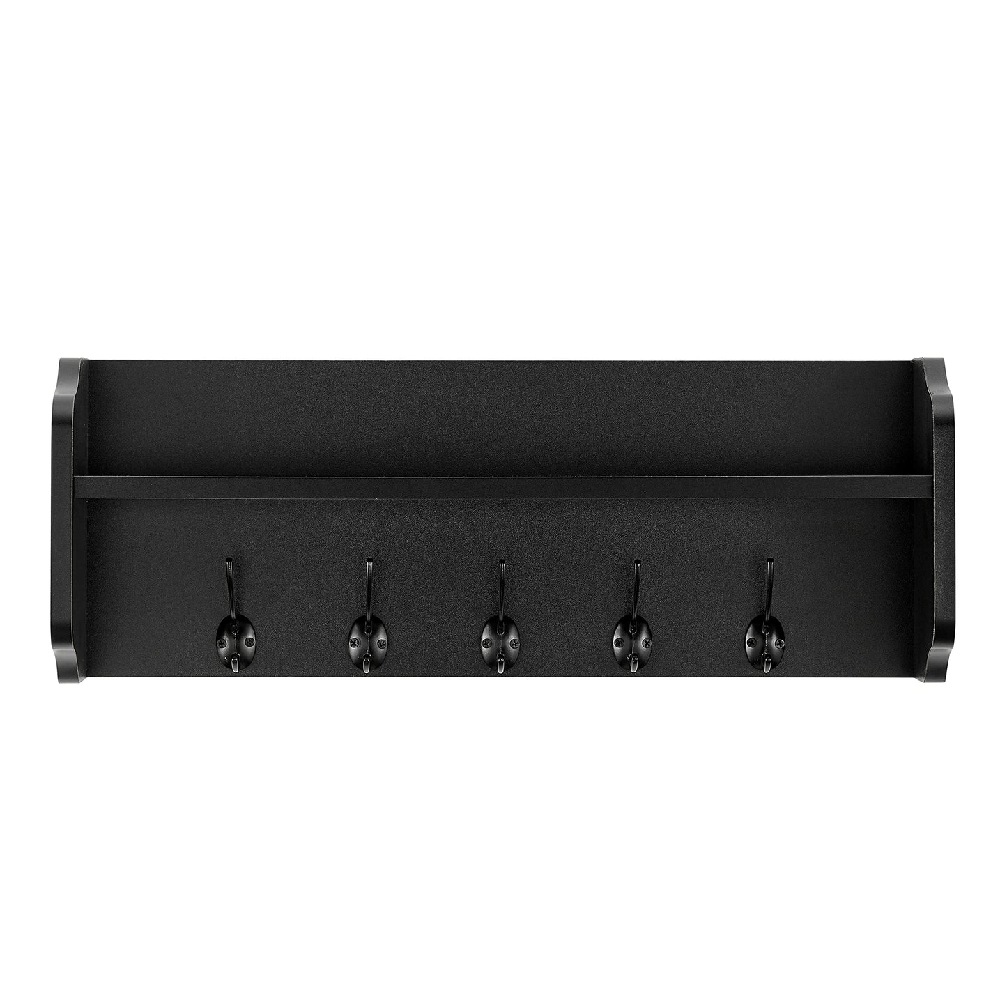 Danya B. Entryway Floating Utility Wall Shelf with Hooks – Wall Mounted (Black)
