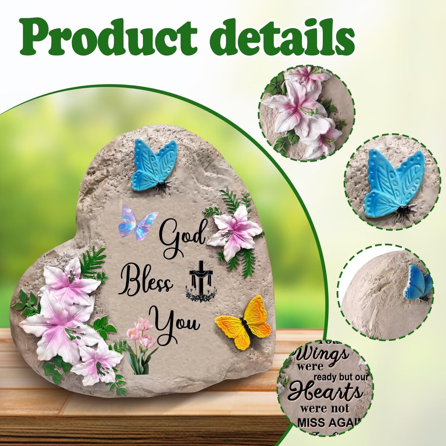 God Bless You-Resin Stepping Stone,Outdoor Garden Pathway Decoration,Heart Shaped Decorative Stone for Garden,Walkway Sculpture Yard Art for Patio,Home Decor
