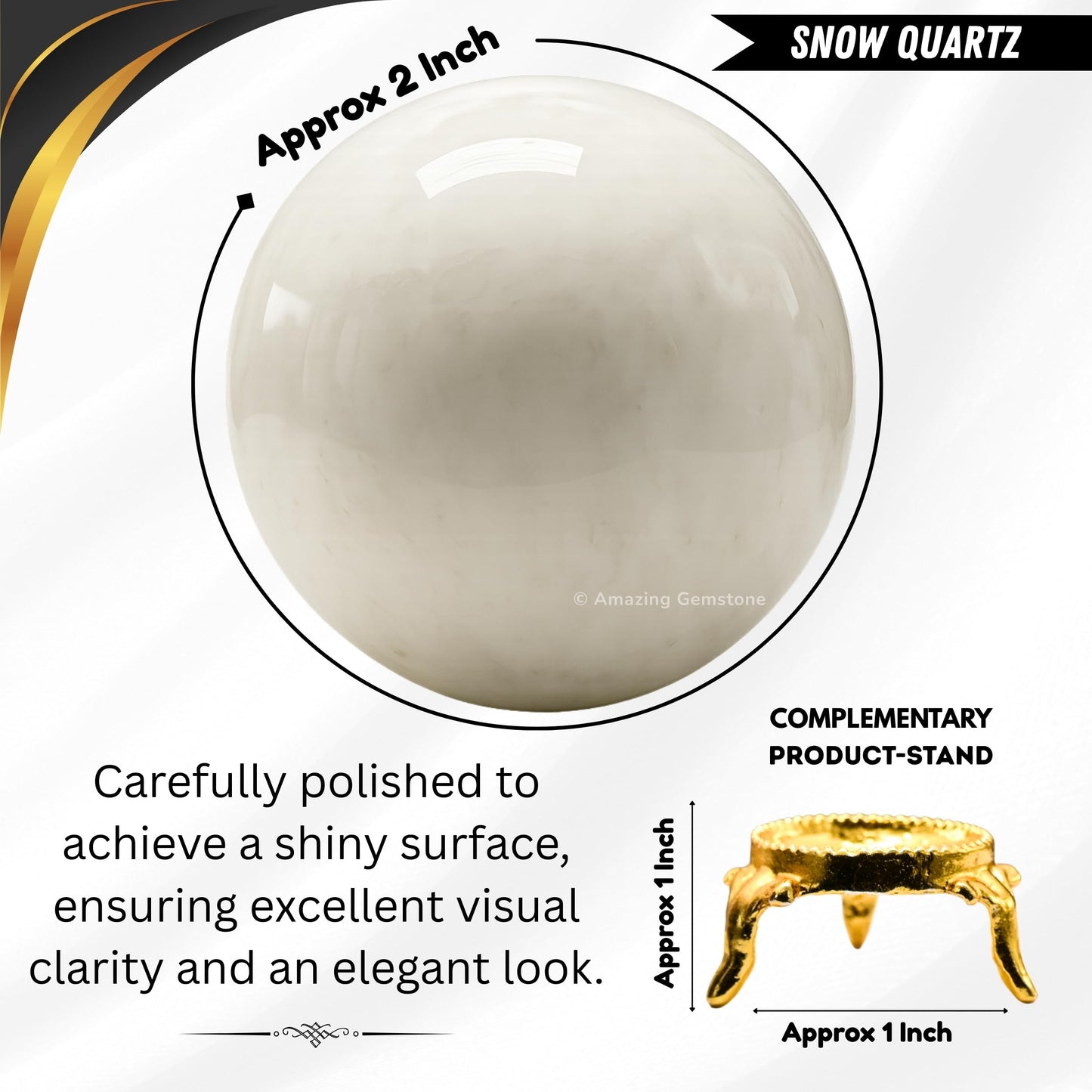 Amazing Gemstone Snow Quartz Crystal Ball with Stand - 2 Inches Crystal Sphere Meditation Balls for Witchcraft and Decorative Balls