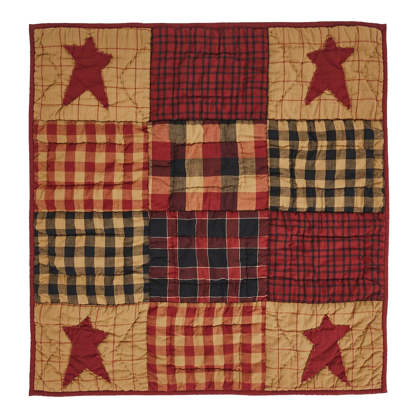 VHC Brands Connell Quilted Lap Throw 30Wx30L, Bedroom and Living Room Decor, Blanket, Cotton, Connell Collection, Square 30x30, Burgundy